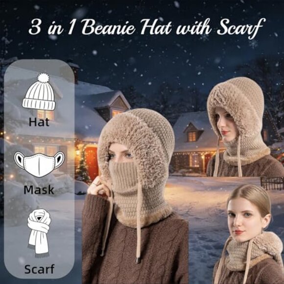 Winter 3-in-1 Beanie Scarf Mask Windproof Knitted Cold Weather Hat main image 6